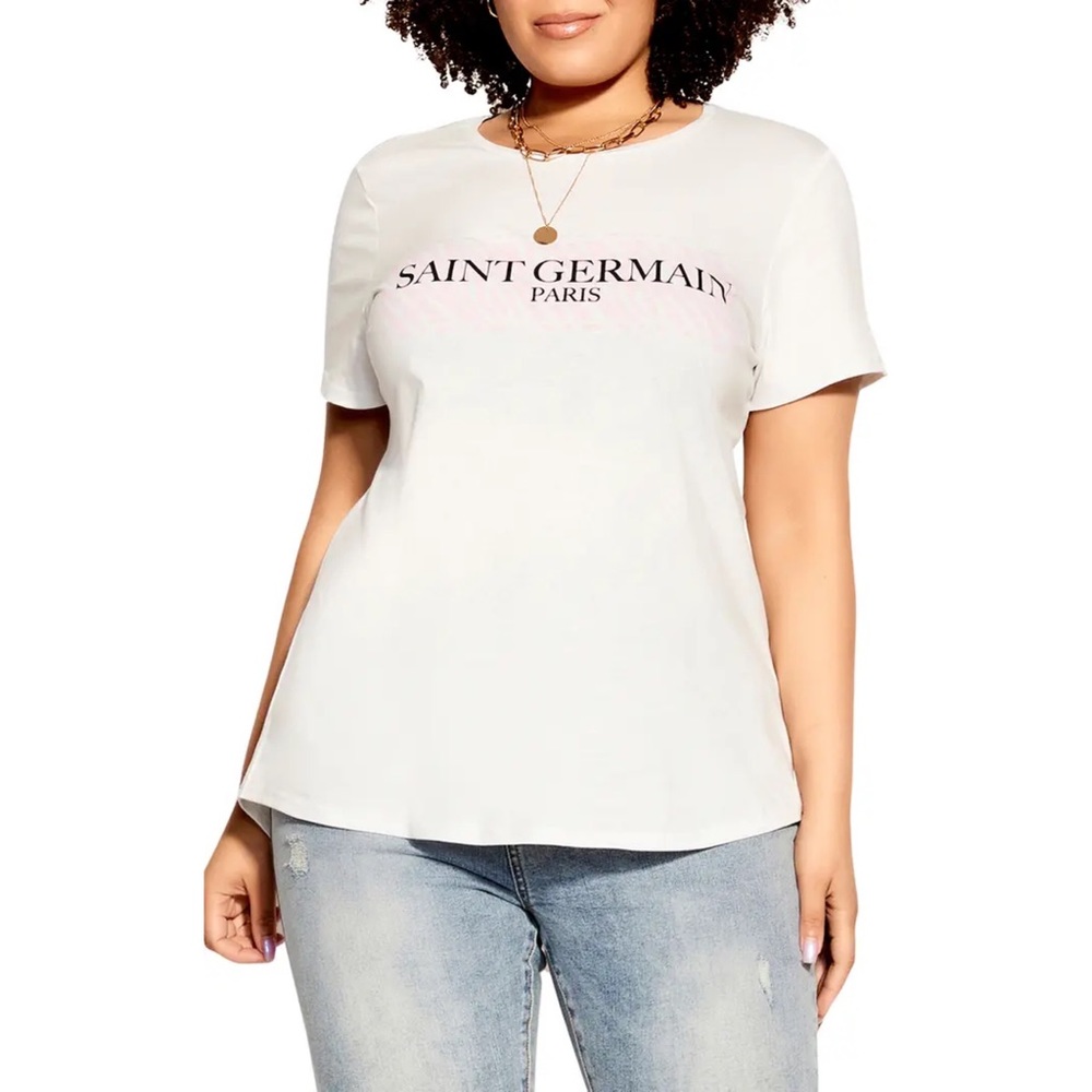 City Chic Plus Ivory Layla Cotton Graphic Tee, M/18W